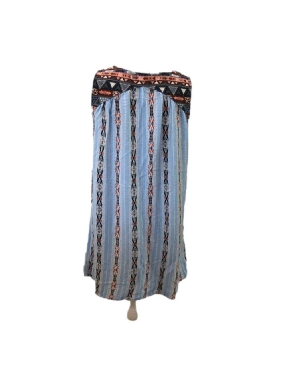 Umgee Size S sleeveless v-neck blue with Aztec print pullover dress pockets - Picture 3 of 10